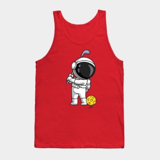 Cute Astronaut Playing Golf Moon Cartoon Tank Top